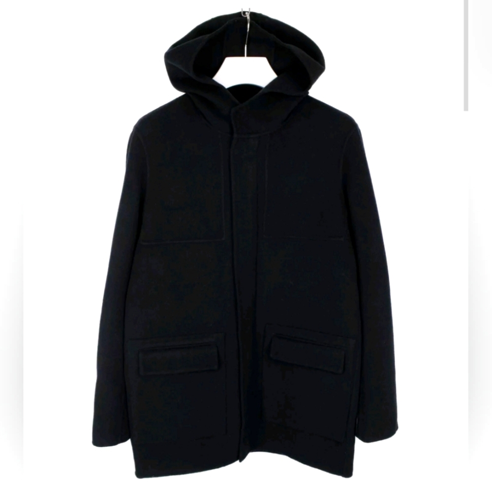 ZAPA Coat EU 48/US 38 Wool Blend Thin Hooded Hide Zip Dark Navy Pockets Unlined